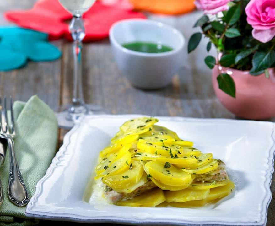 Orata in crosta di patate con emulsione alle erbe Low Fat