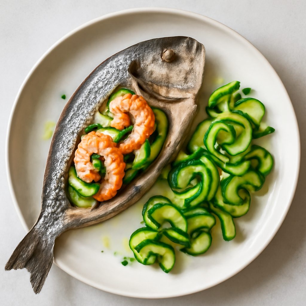 Orata ripiena con gamberi e zucchine proteica low-carb in crosta di sale