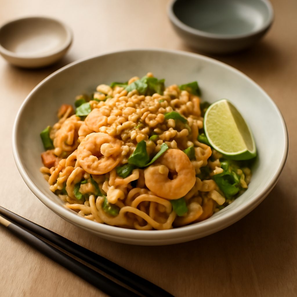 Pad Thai light con tofu e gamberetti