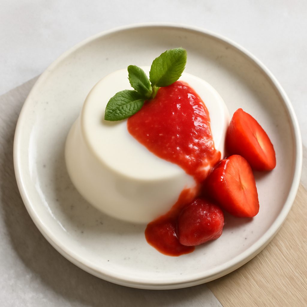 Panna cotta proteica al pistacchio e salsa al cioccolato bianco low-carb