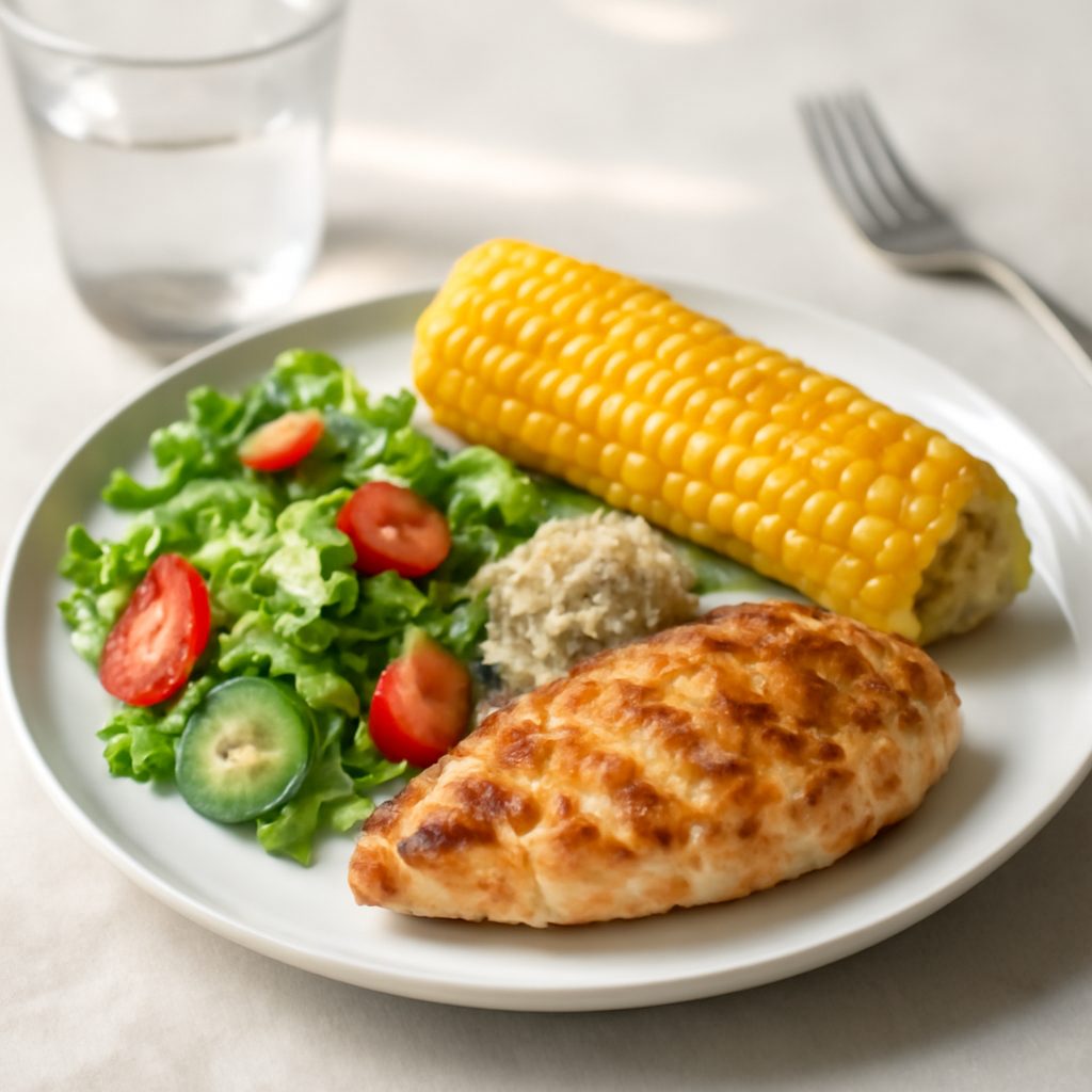 Pannocchia americana light con burro alle erbe e insalata fresca