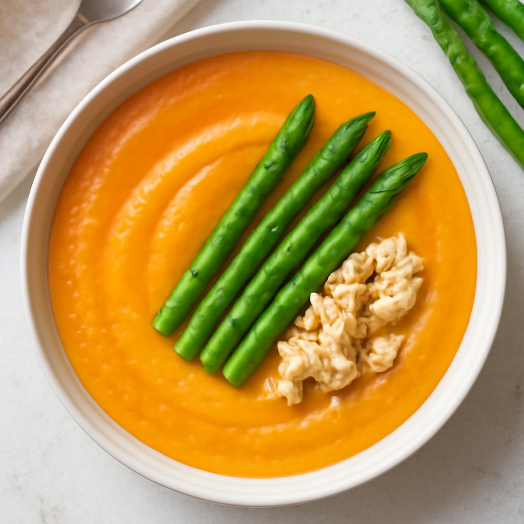 Passato di carote e asparagi proteico low-carb con mandorle