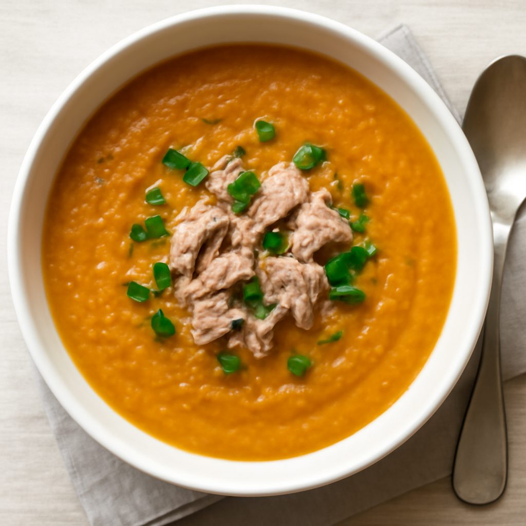 Passato di lenticchie rosse e tonno proteico low-carb