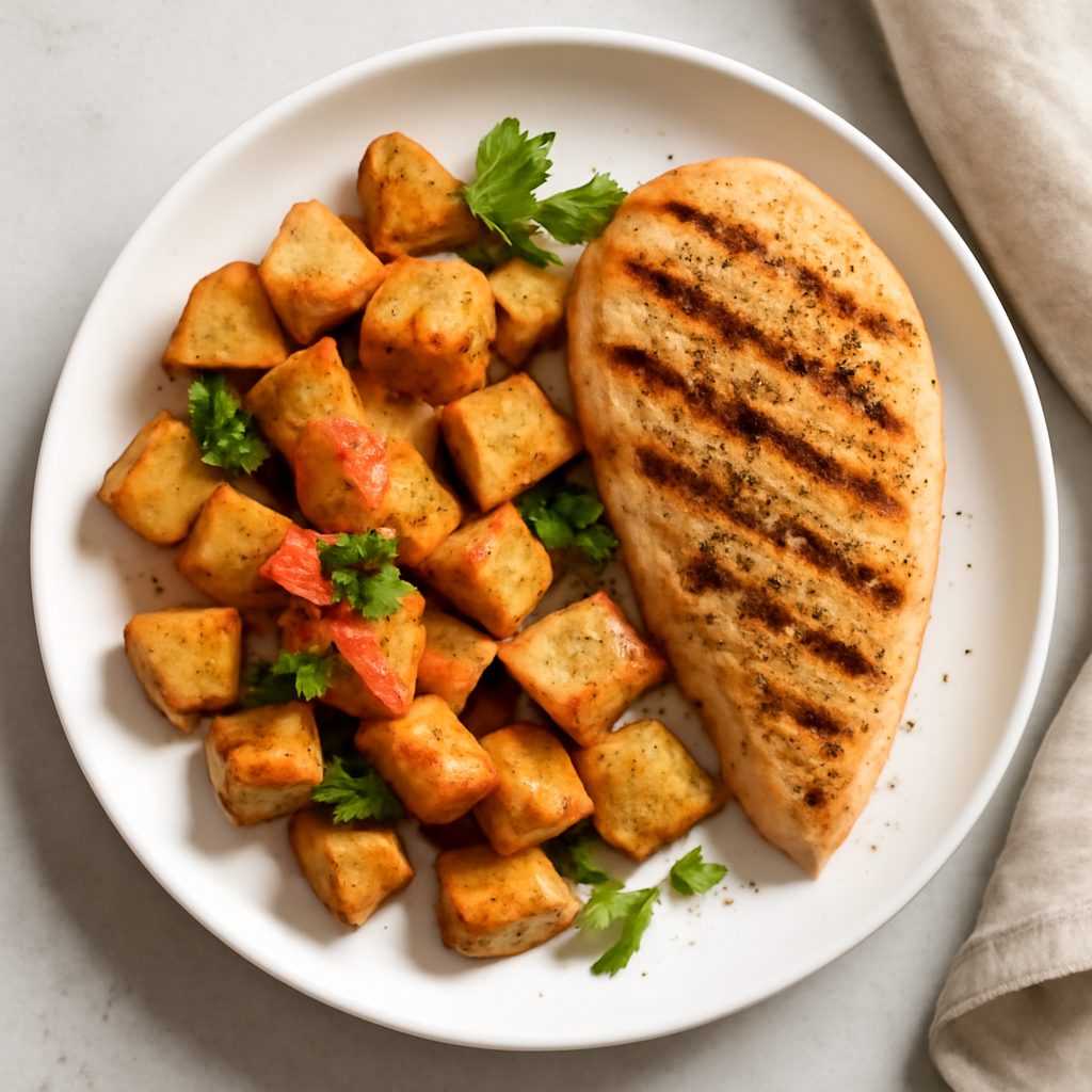 Patatas bravas fit in tempura proteica low-carb