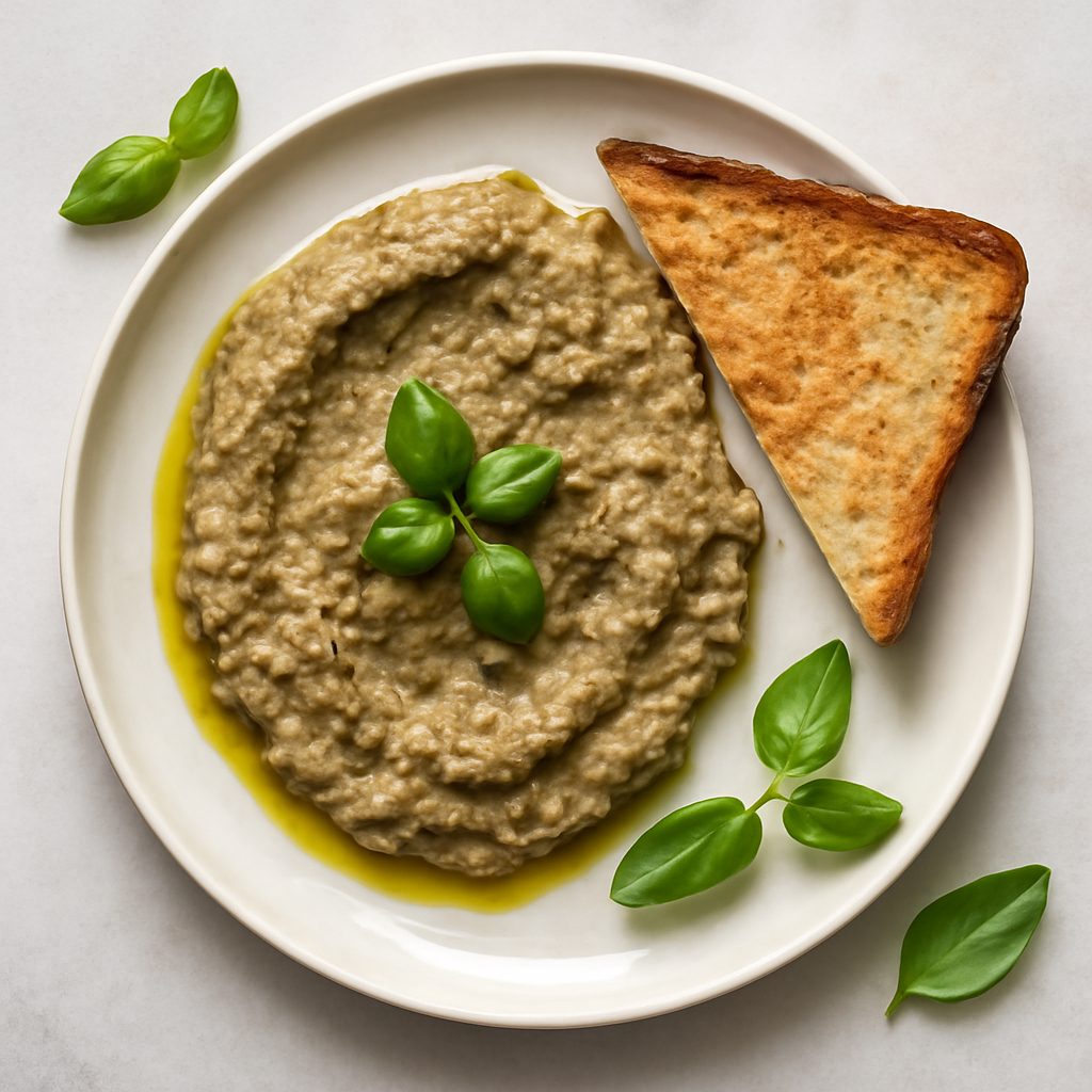Patè di melanzane proteico low-carb con coulis di pomodori