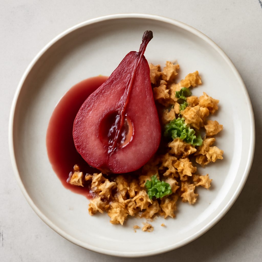 Pera al vino rosso con crumble