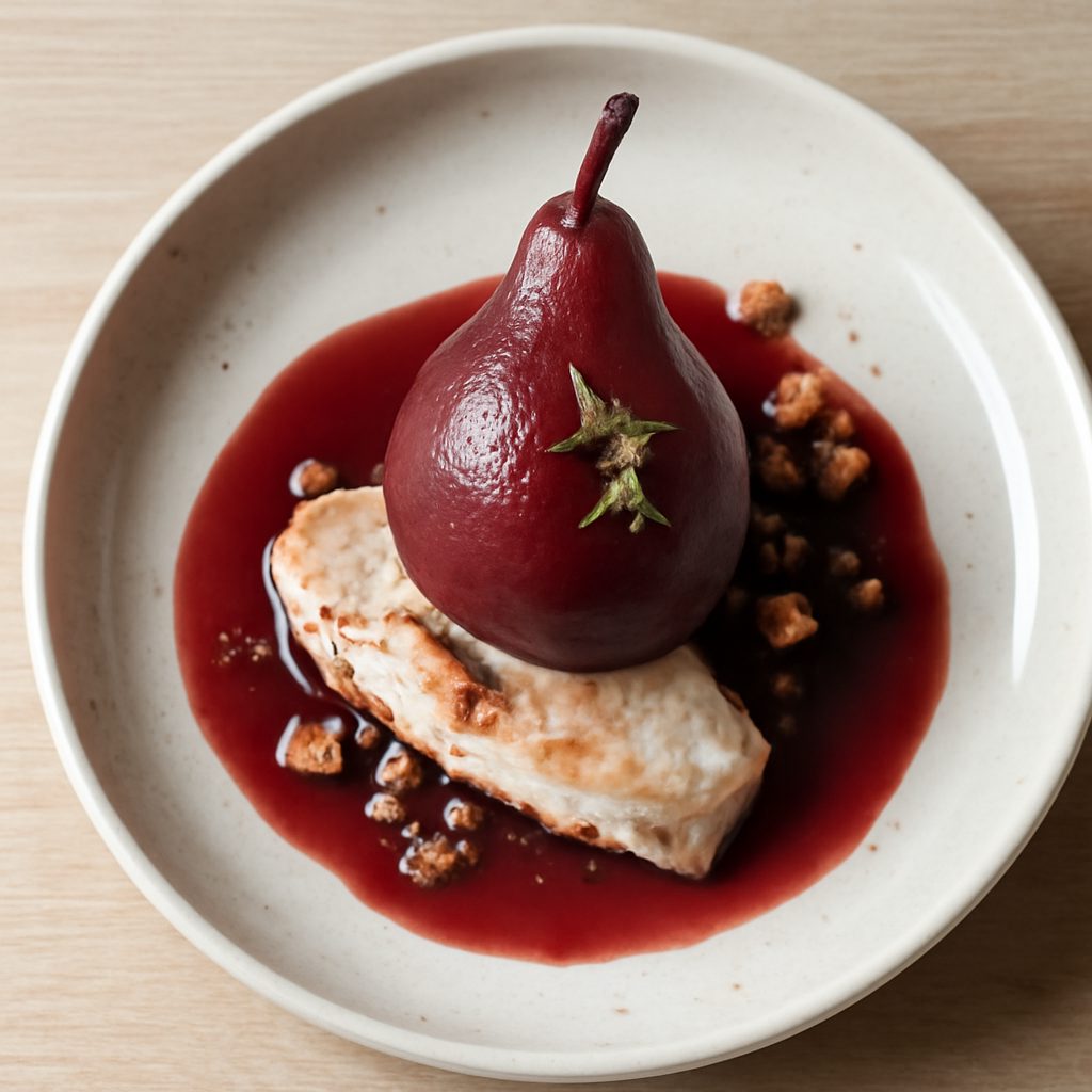 Pera al vino rosso con crema inglese