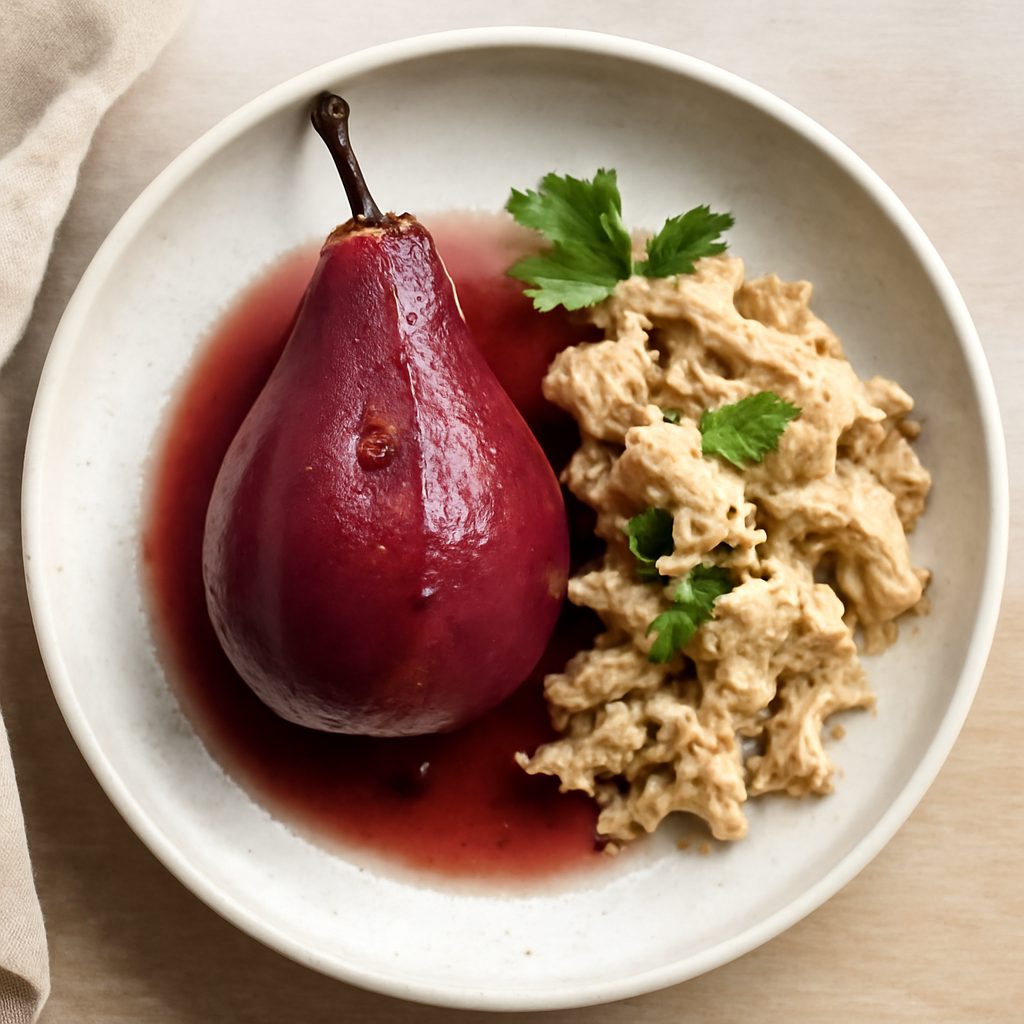 Pera al vino rosso proteica low-carb