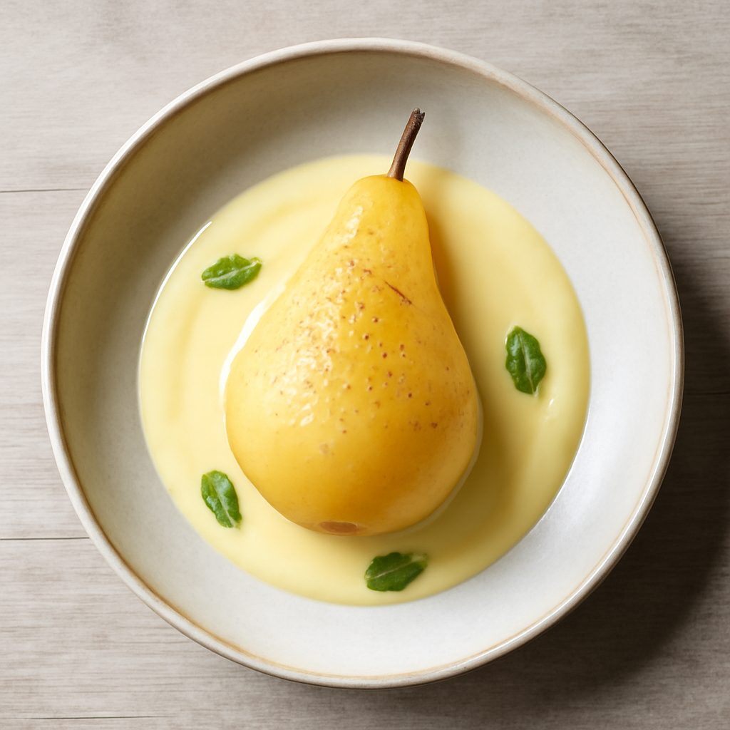 Pera su crema inglese con crumble di mandorle Protein