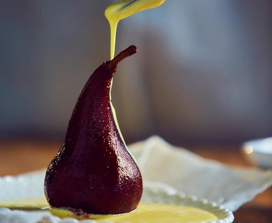 Pere al vino con crema inglese Low Carb
