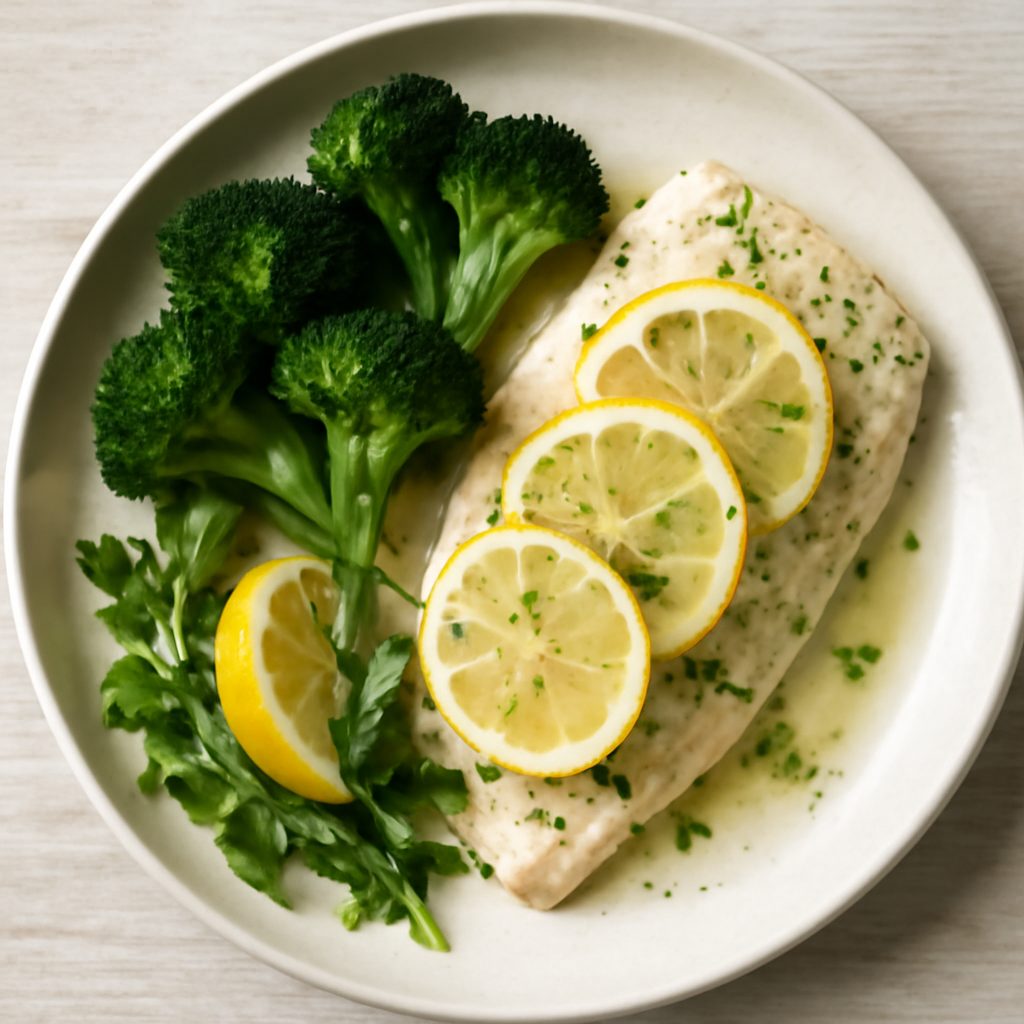 Pesce al limone con zucchine e fagiolini al prezzemolo Low Fat