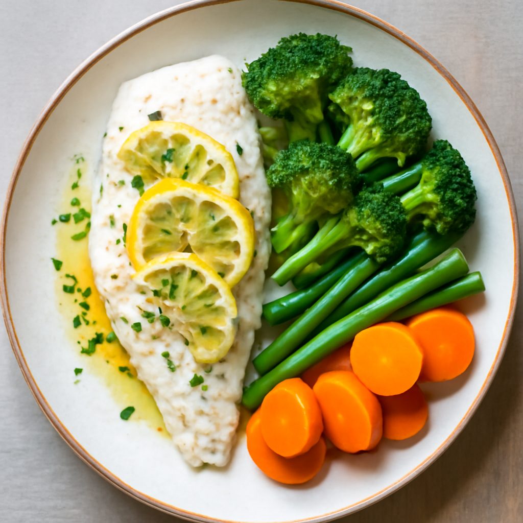 Pesce al vapore con lenticchie speziate e salsa ai peperoni