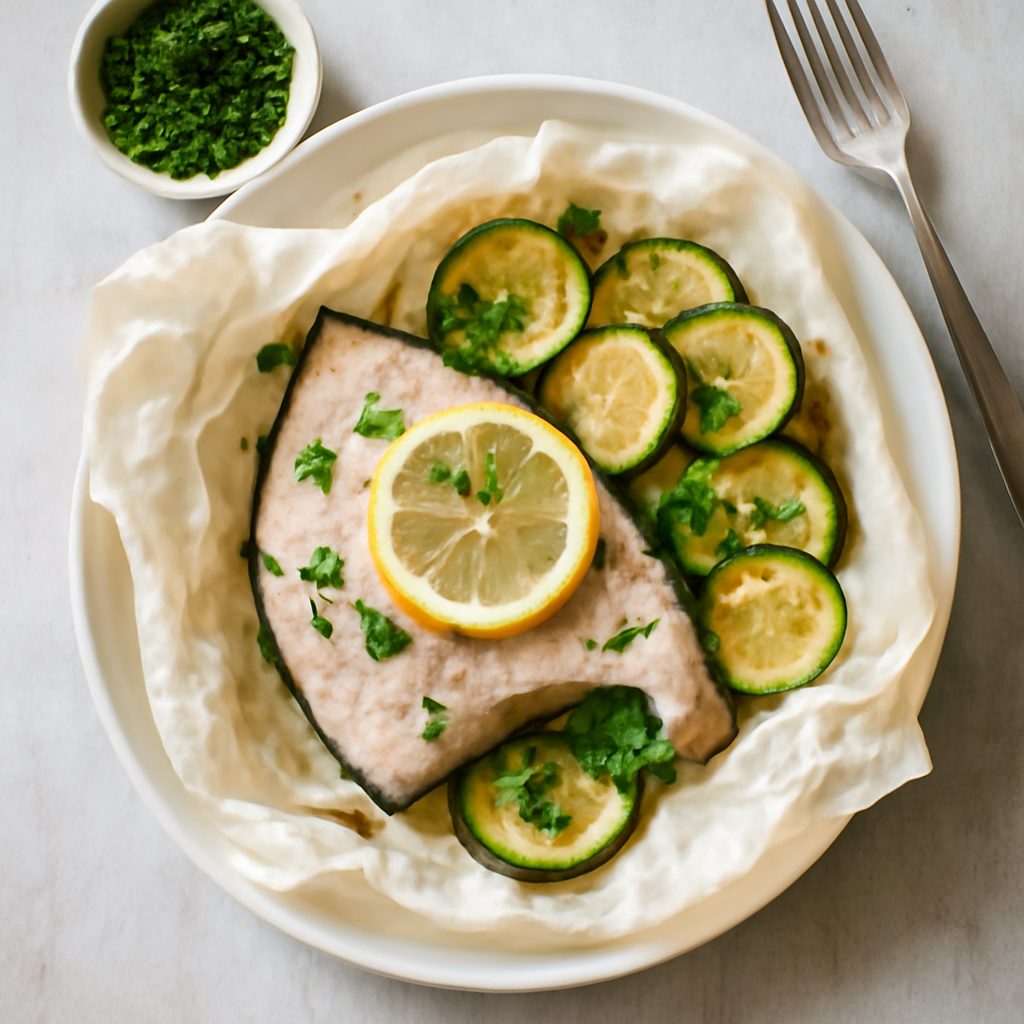 Pesce spada al cartoccio con zucchine speziate - Versione