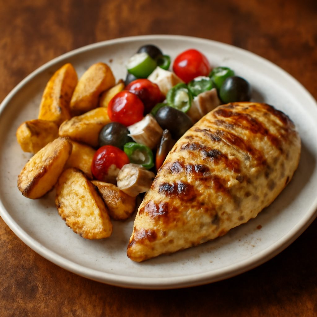 Petto di Pollo alla Greca con Verdure e Patata Dolce