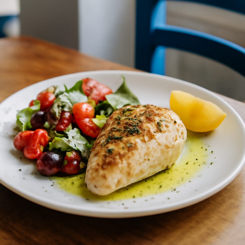 Petto di Pollo alla Greca con Verdure e Riso Di Cavolfiore