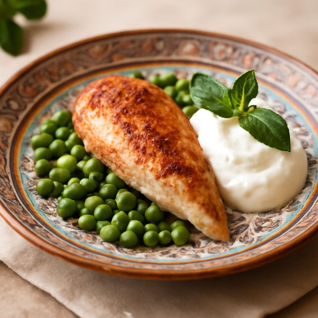 Petto di pollo orientale con piselli e yogurt greco light