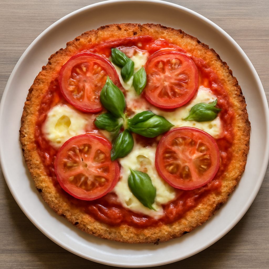 Pizza Fit con pesto di pistacchio, stracciatella e mortadella - Monoporzione Low-Carb