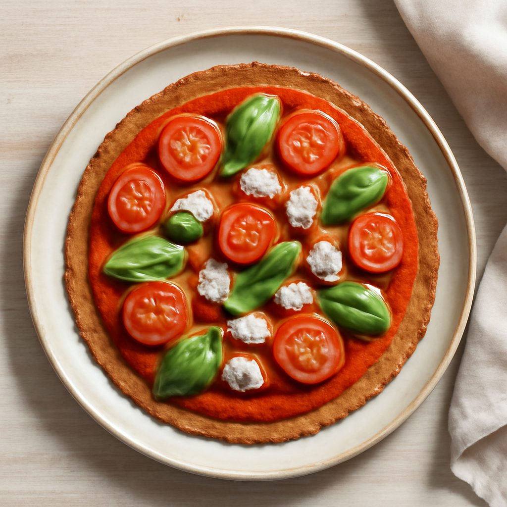 Pizza rossa con burrata, melanzane e zucchine