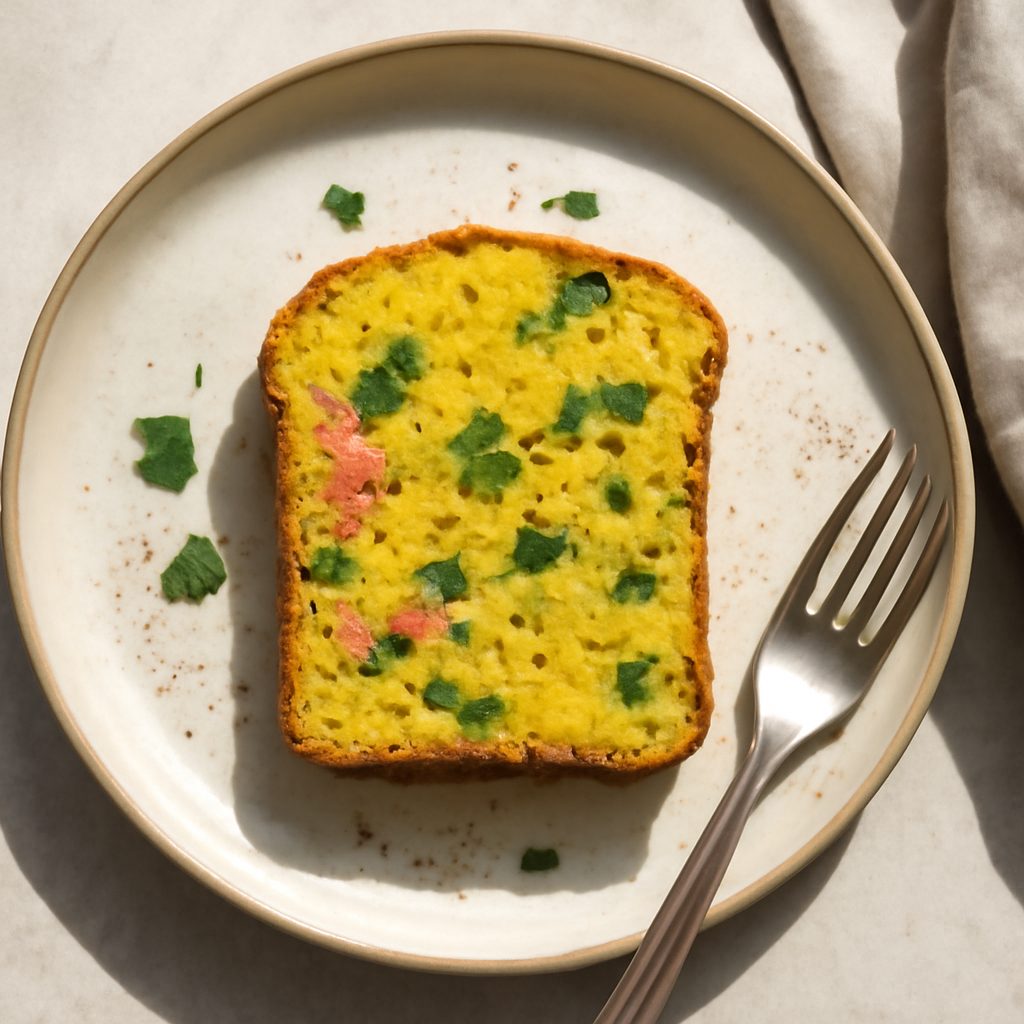 Plumcake salato alla curcuma low-carb proteico con quartirolo e olive