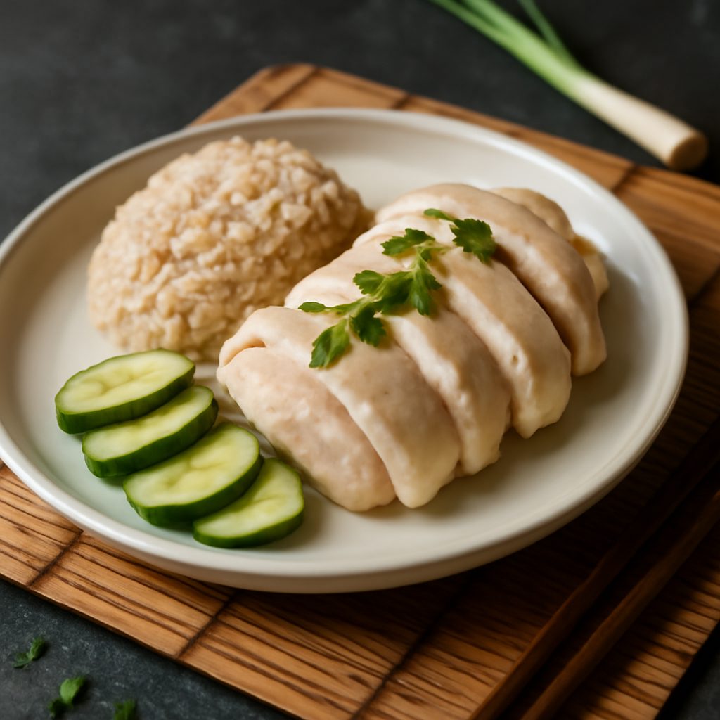 Pollo Hainanese con Cavolfiore e Salse Aromatiche