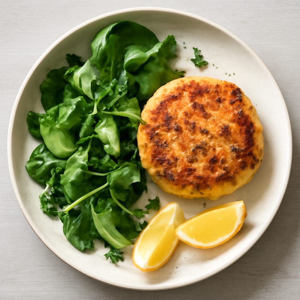 Polpetta di salmone e Gruviera con insalata