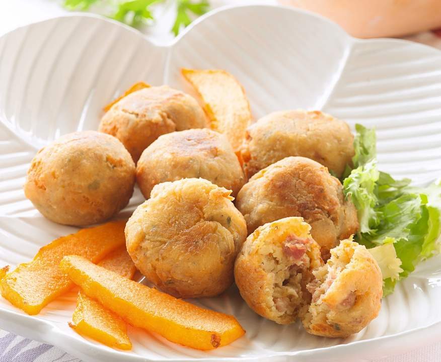 Polpette di ceci e prosciutto con zucca fritta Protein