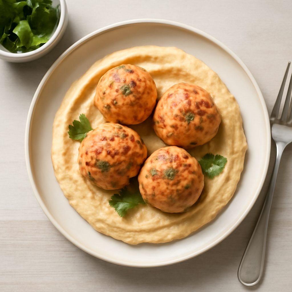 Polpette di salmone con crema di ceci Protein