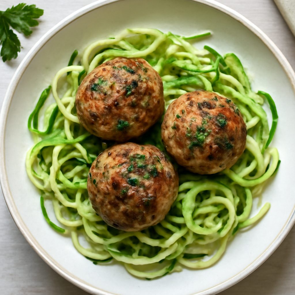 Polpette speziate con noodles di zucchine
