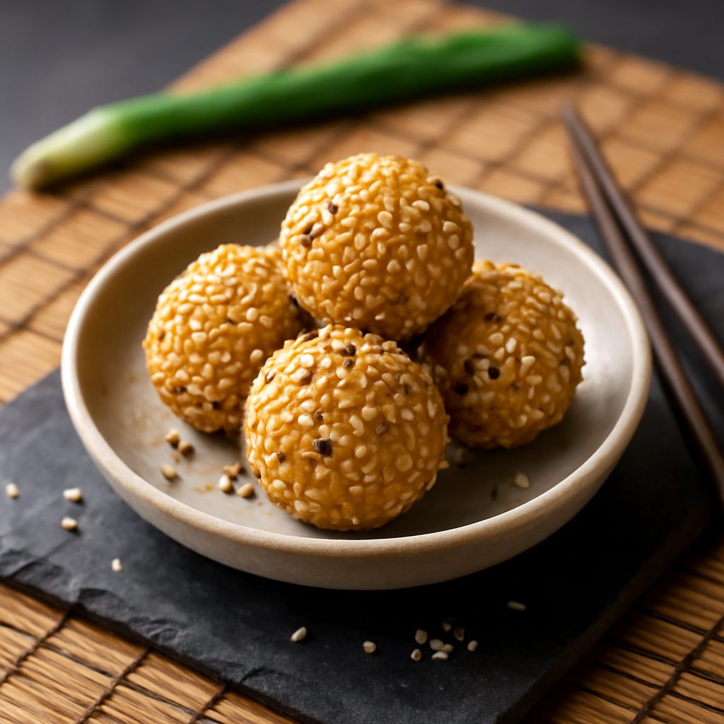 Polpettine di Sesamo Dorate Light con Crema di Loto