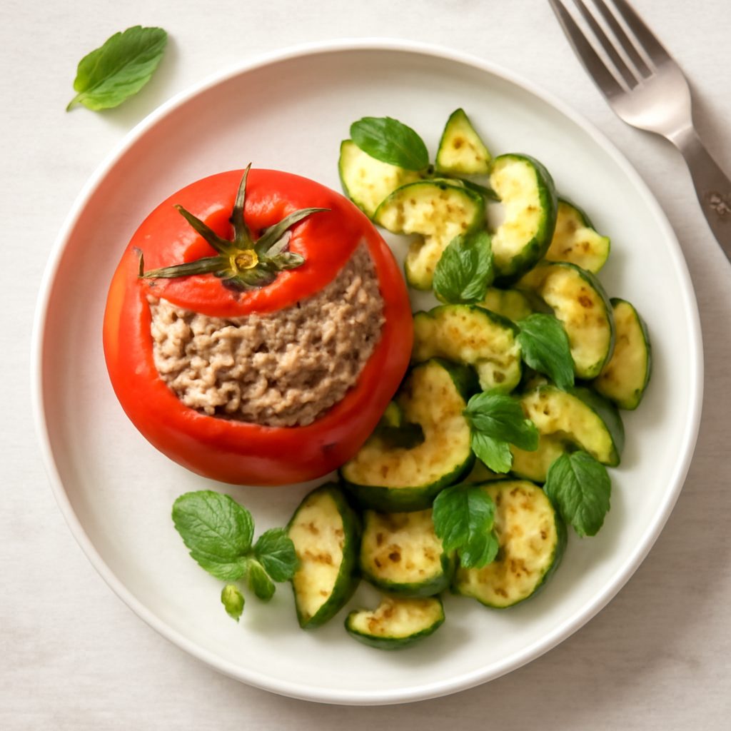Pomodoro ripieno con zucchine alla menta e tonno