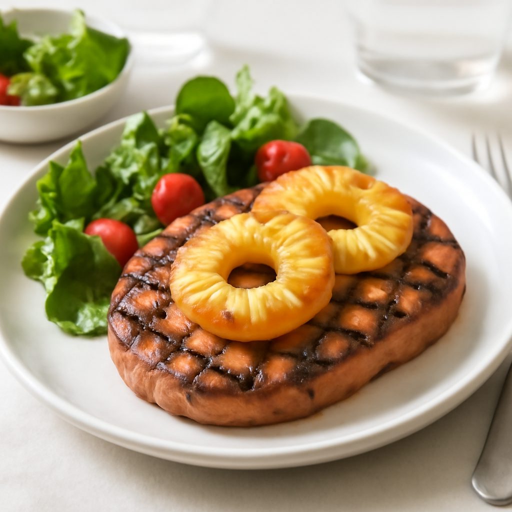 Prosciutto grigliato all'americana con ananas caramellato