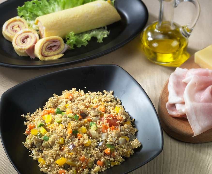 Quinoa con verdure e frittata al vapore (senza glutine) Protein
