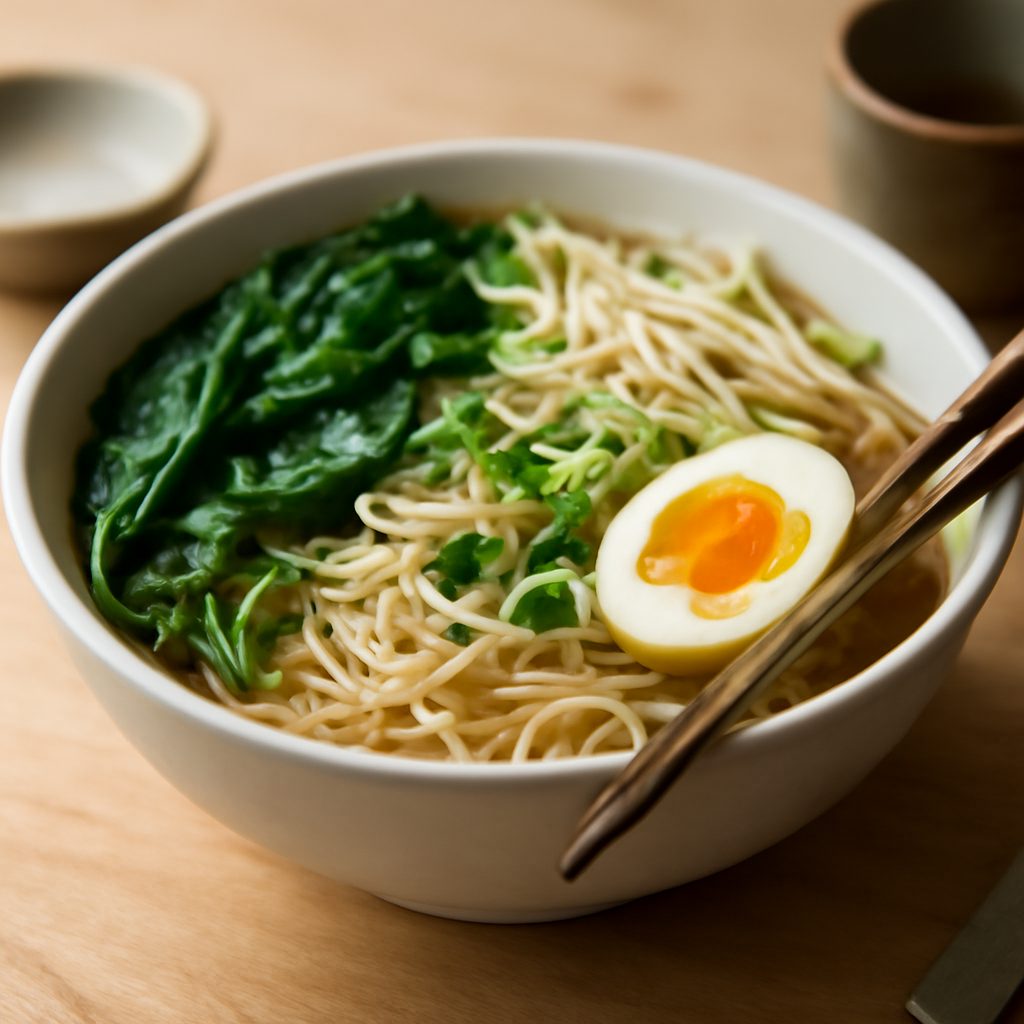 Ramen asiatico light con petto di pollo e verdure croccanti