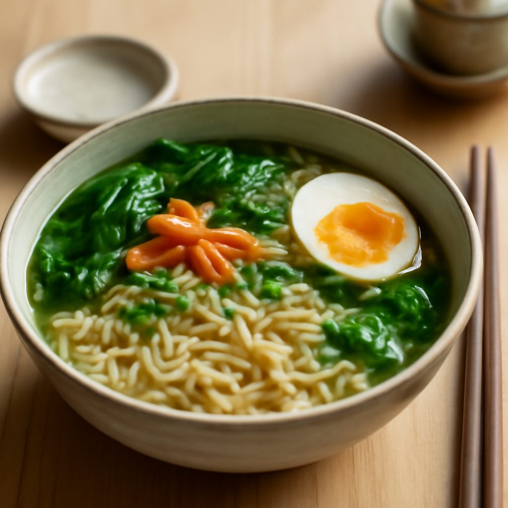 Ramen asiatico light con uovo marinato, pollo e verdure