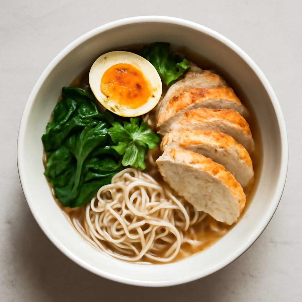 Ramen proteico low-carb con polpettine di gamberi e orata