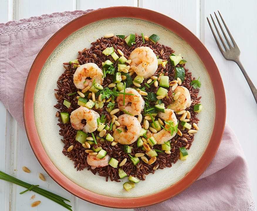 Riso rosso con gamberi, pinoli e zucchine Low Carb