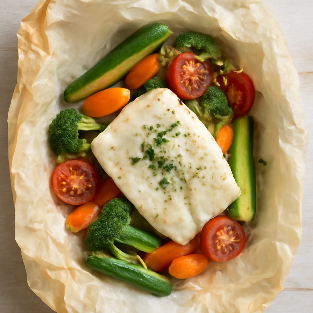 Rombo e verdure al cartoccio con salsa ai frutti rossi Low Fat