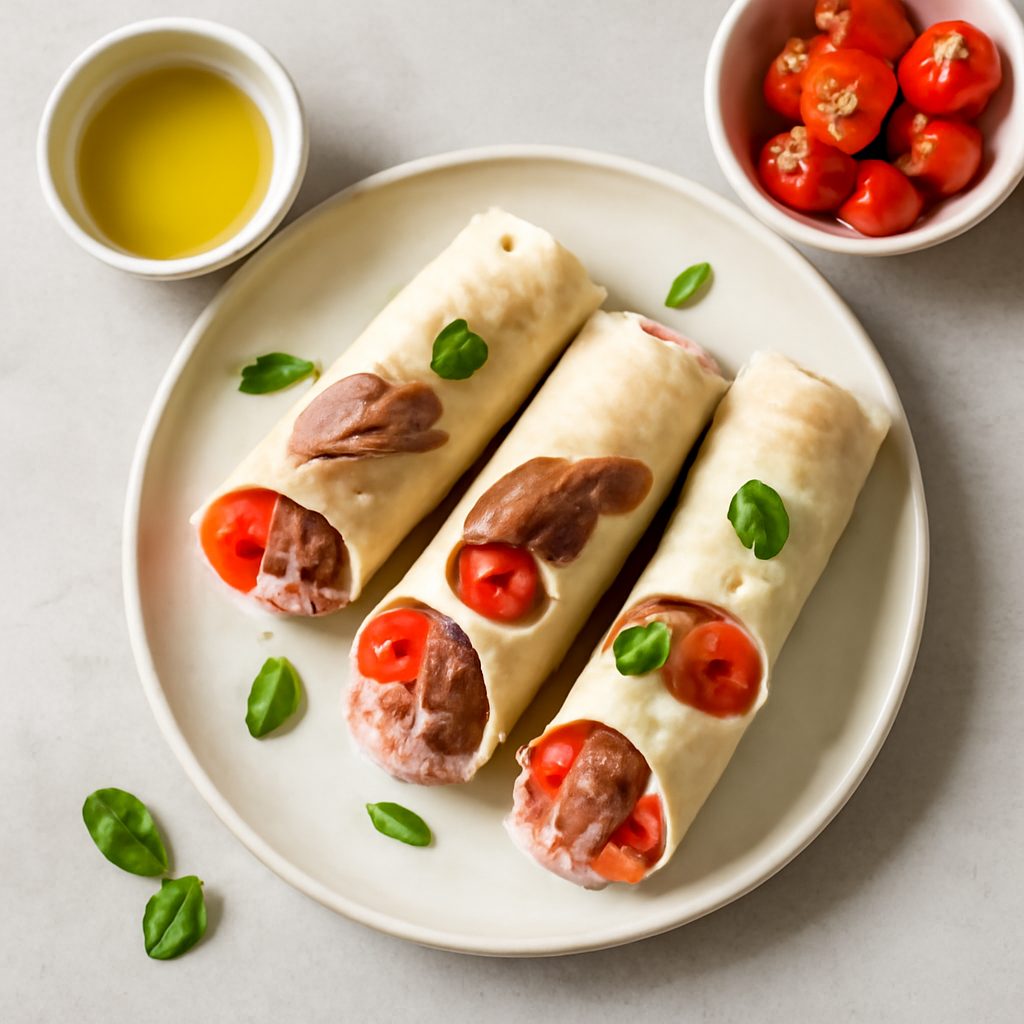 Rotoli di piadina proteici con alici, tonno e pomodorini low-carb
