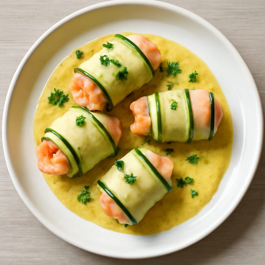 Rotolini di zucchine e salmone con salsa al curry proteica low-carb