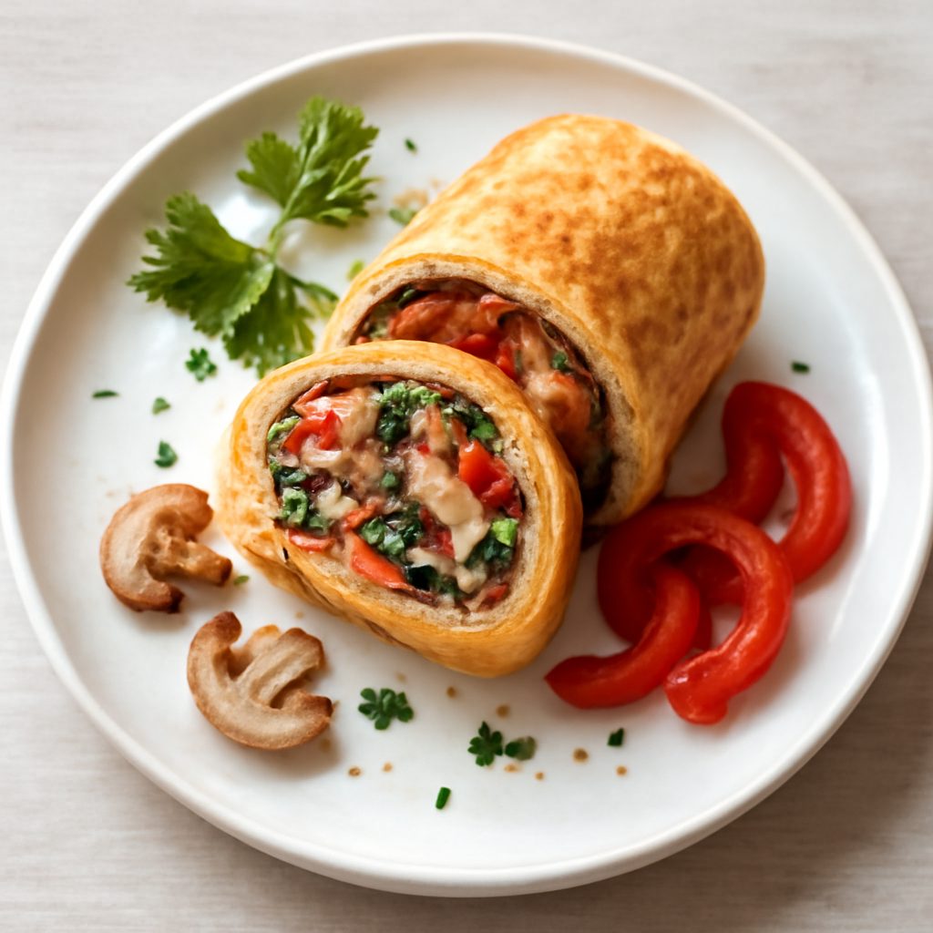 Rotolo funghi e peperoni low-carb proteico