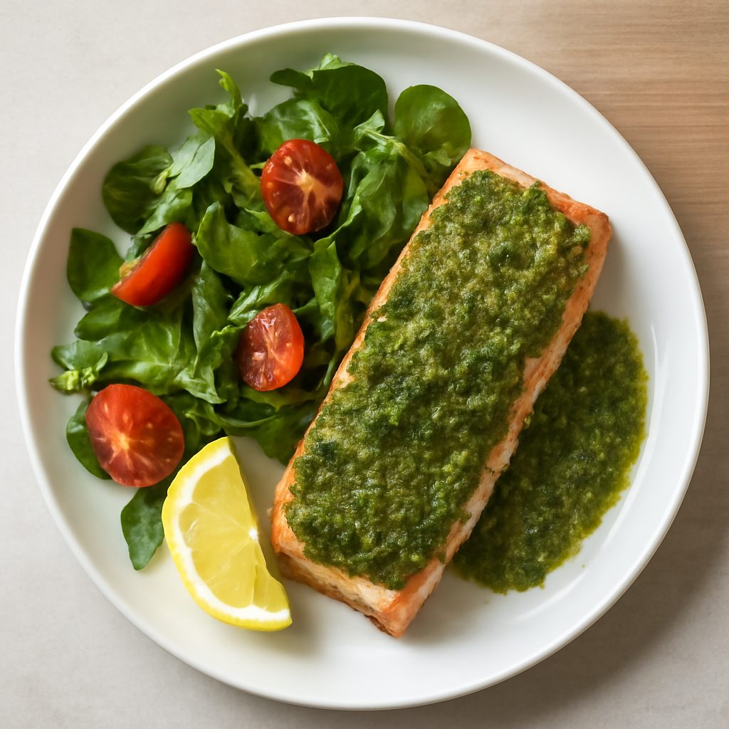 Salmone al pesto con zucchine e fagiolini Low Fat
