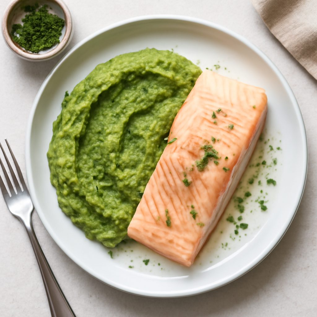 Salmone al vapore con purea di broccoli Low Carb
