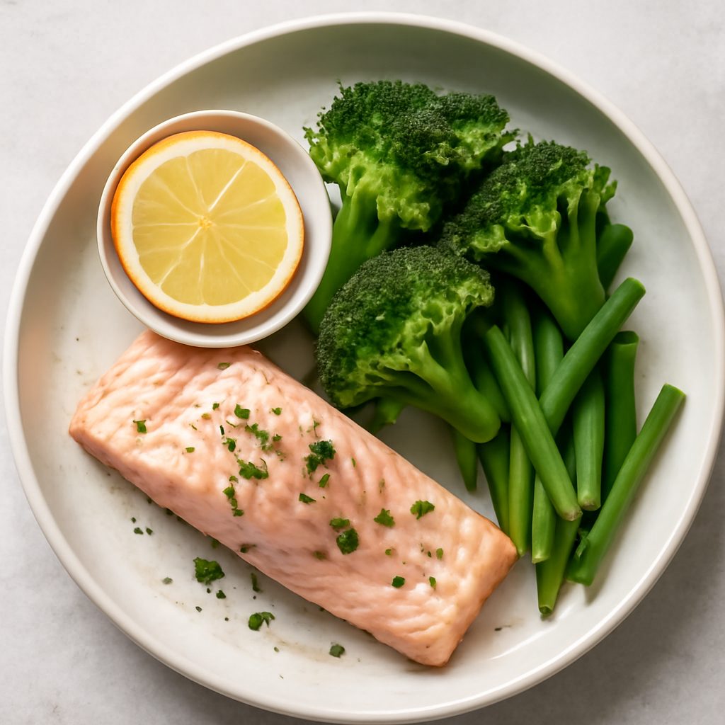 Salmone al vapore con zucchine e piselli Protein