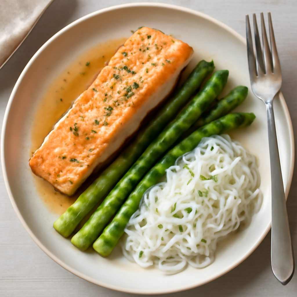 Salmone al vino con asparagi e shirataki Protein