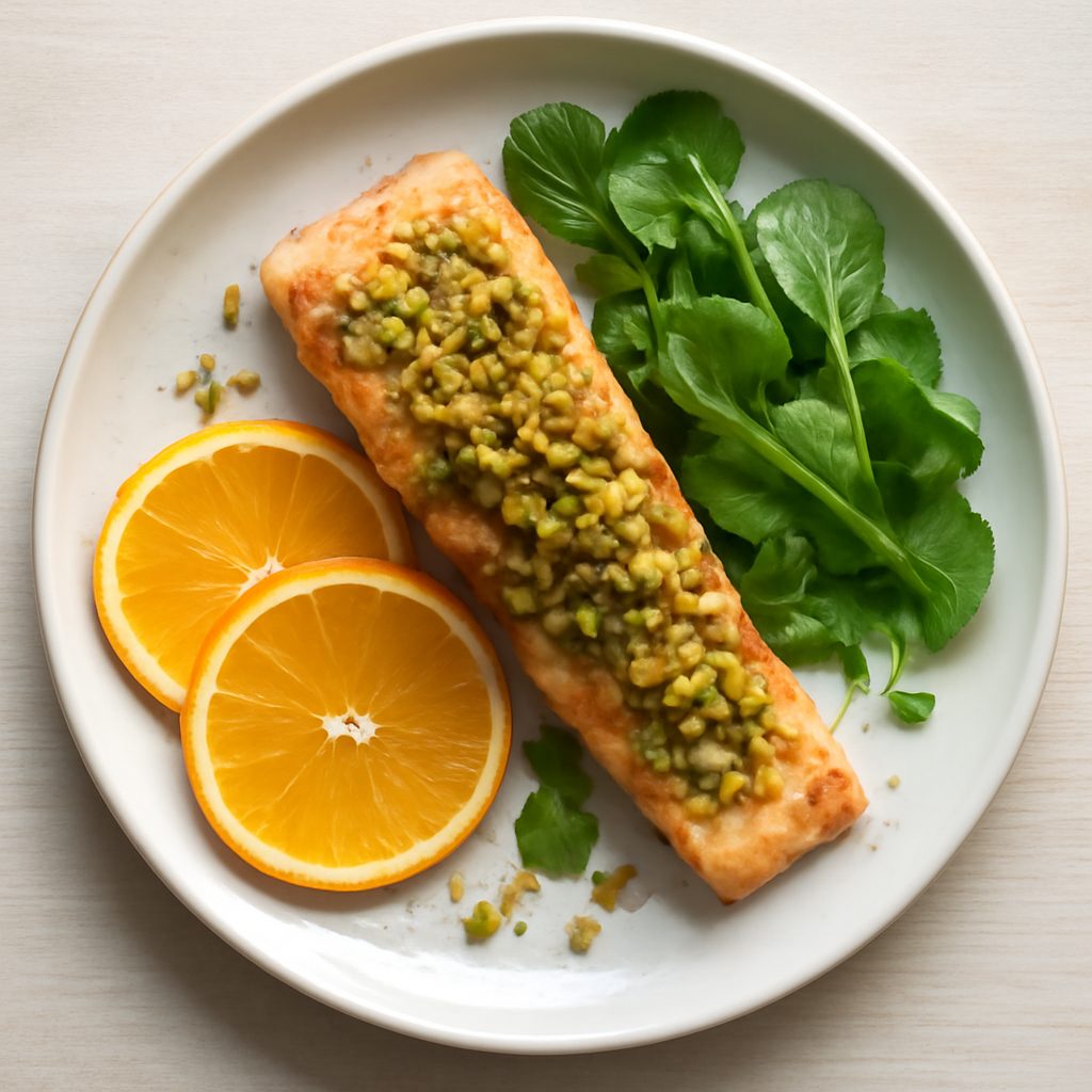 Salmone all'arancia e pistacchio