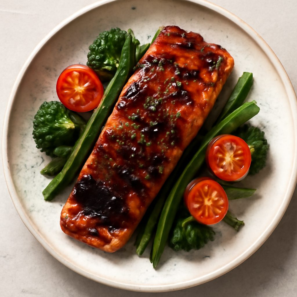 Salmone balsamico proteico su noodles di zucchine low-carb