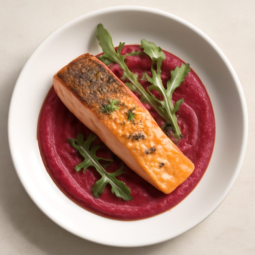 Salmone con crema di barbabietola e cumino Low-Carb Proteico