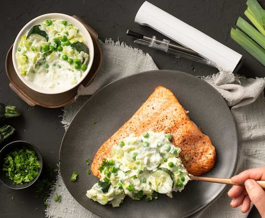 Salmone con salsa ai porri e piselli Protein