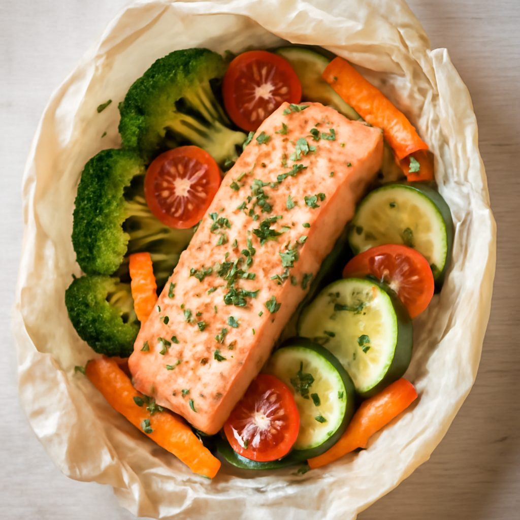 Salmone e verdure al cartoccio con cavolfiore giallo Low Fat