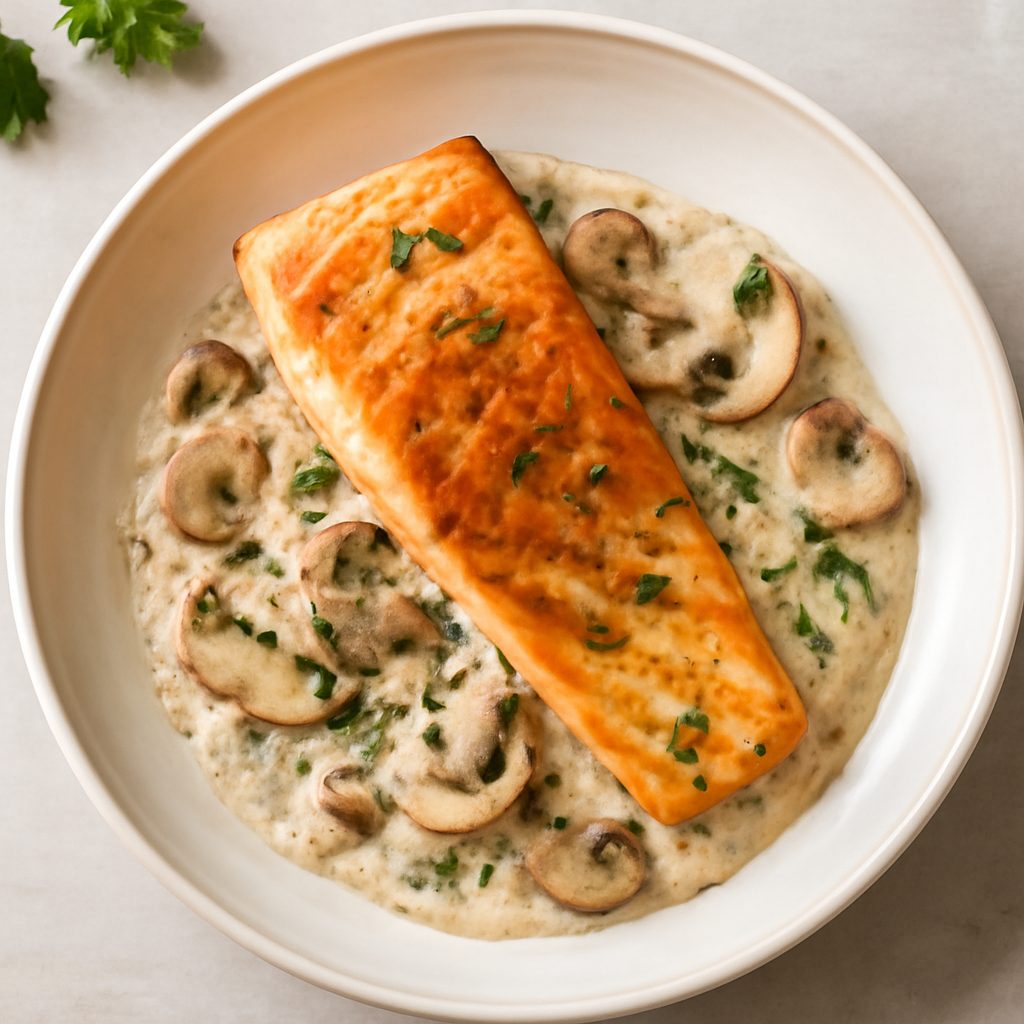 Salmone in crema di funghi proteico low-carb fit